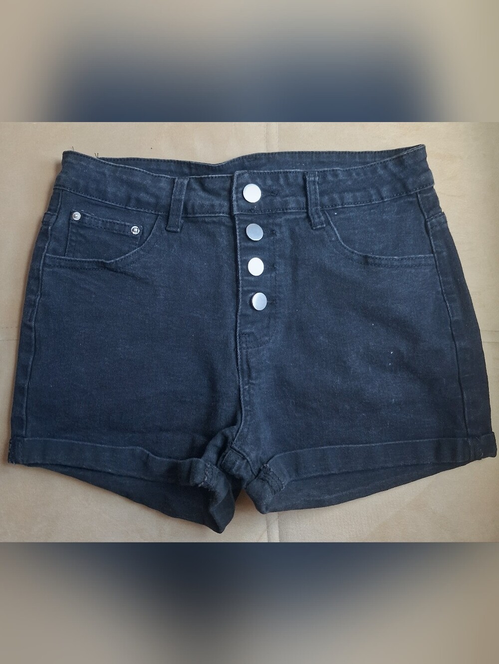 High-Rise Black Button-Front Women’s Shorts